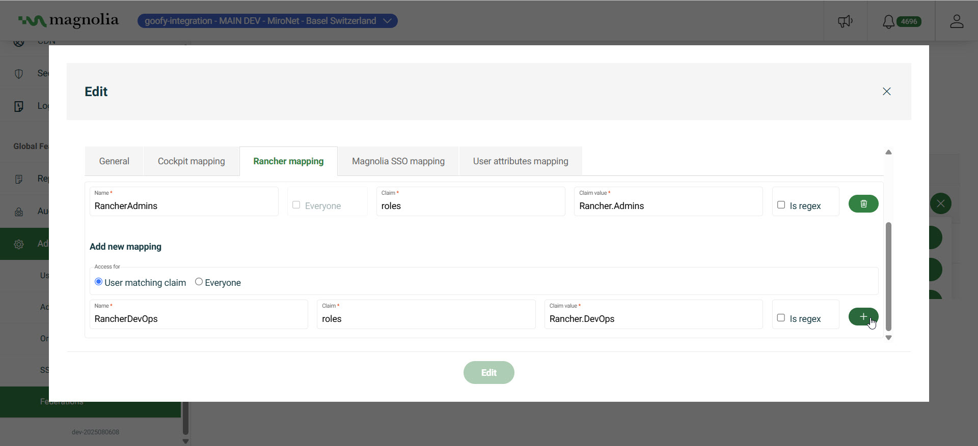Rancher mapping configuration
