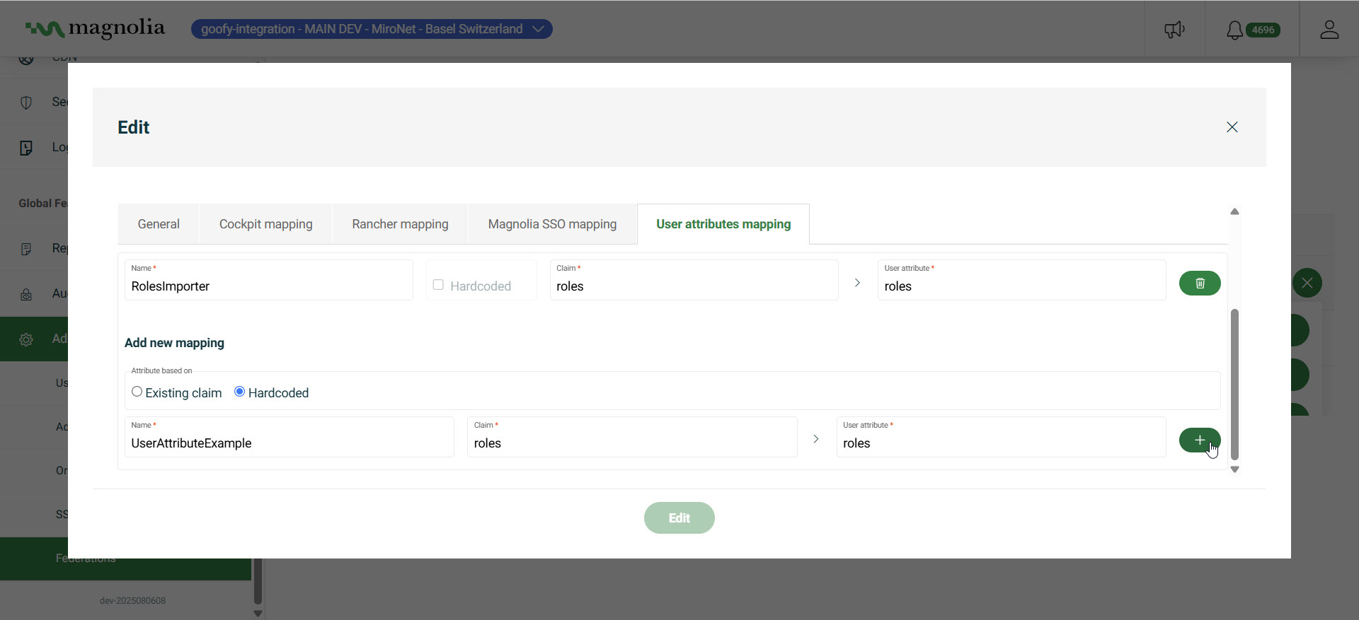 User attribute mapping configuration