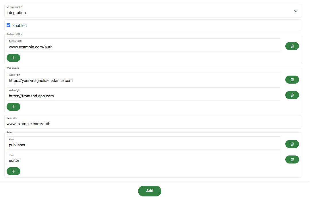 SSO client configuration details