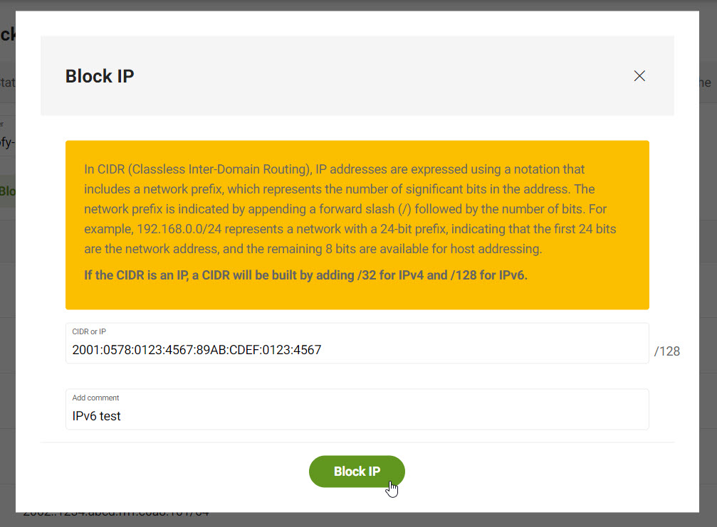 Block a single IP (IPv6 example)