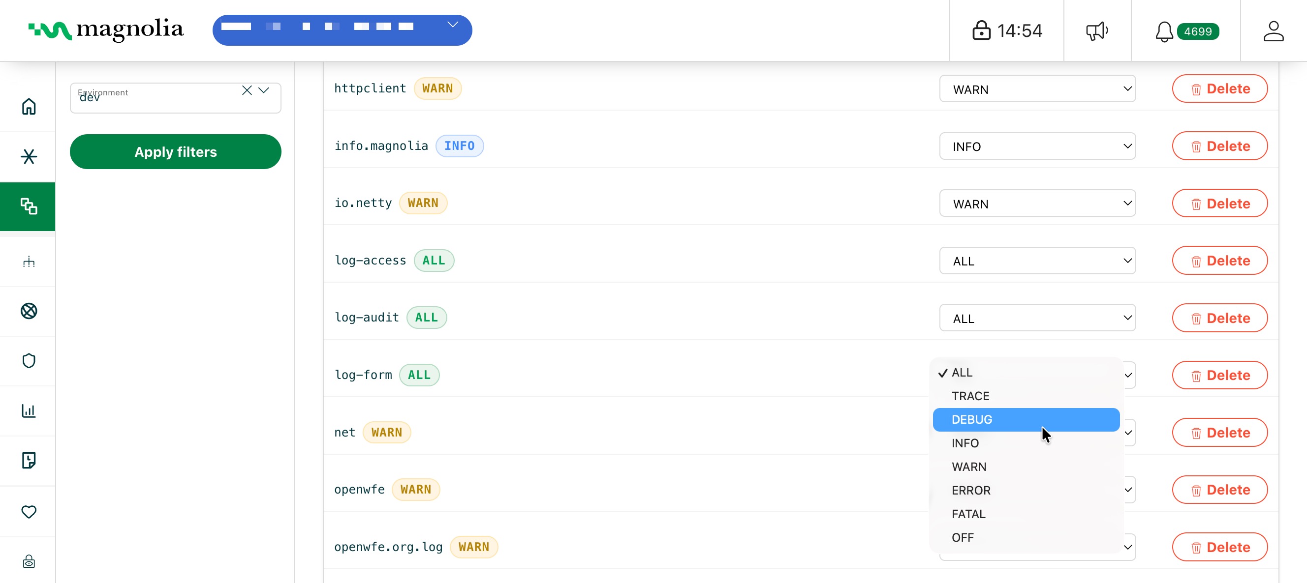 Adjust logger level