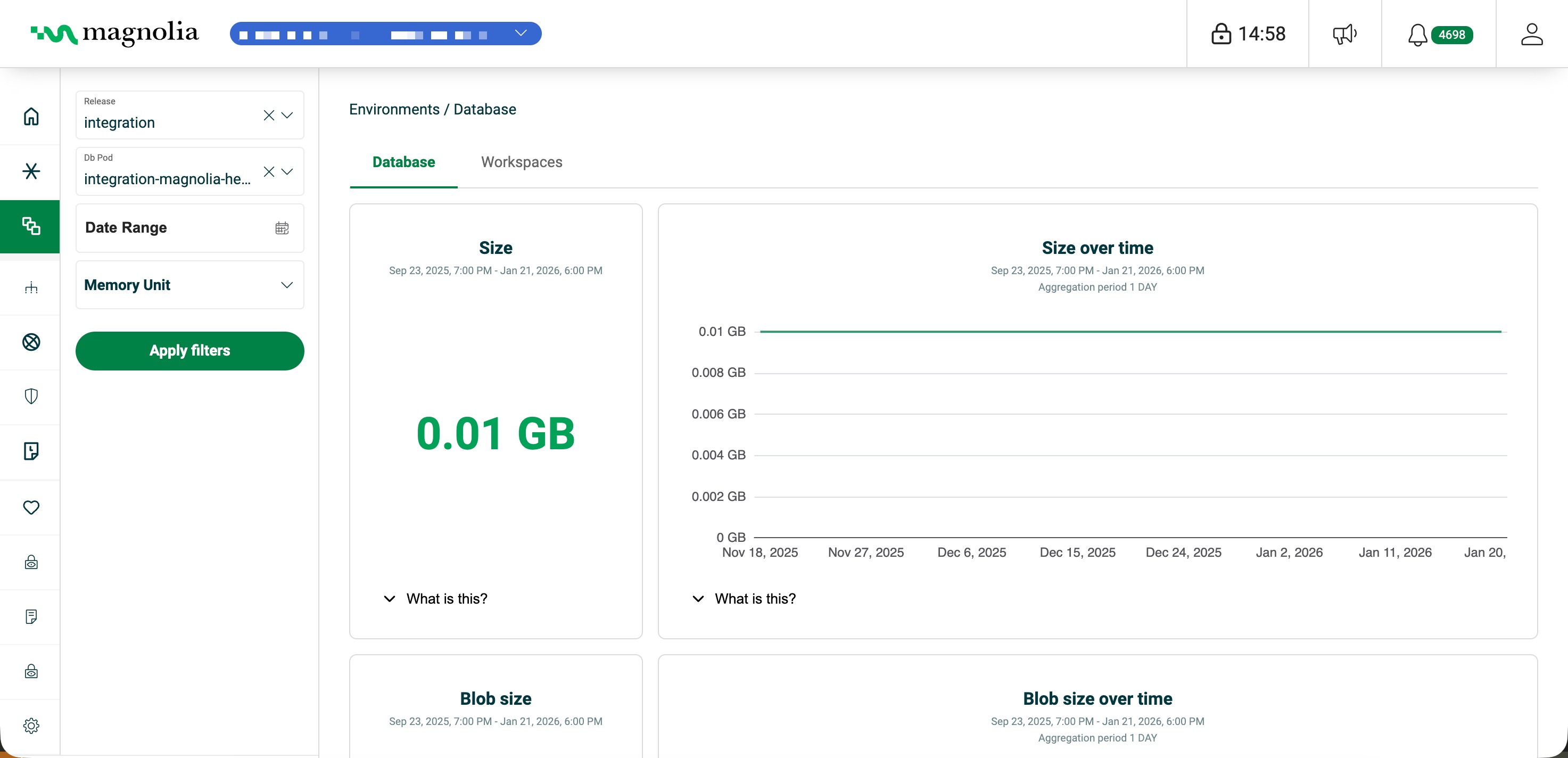 Magnolia database dashboard