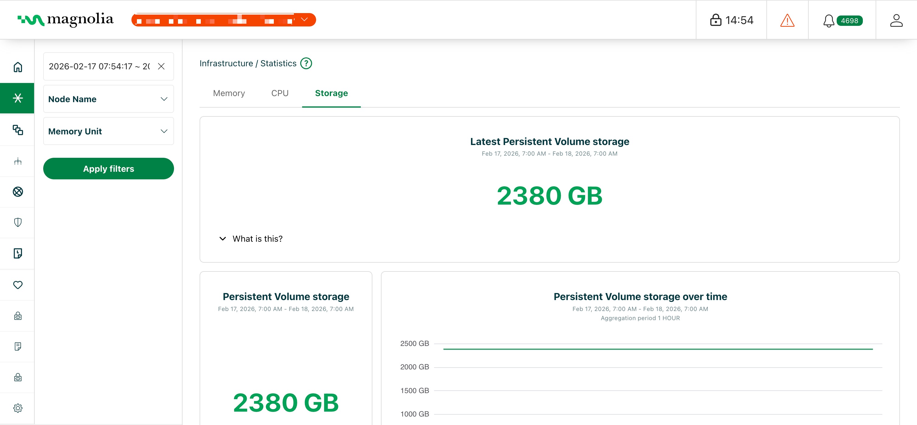 Infrastructure storage statistics