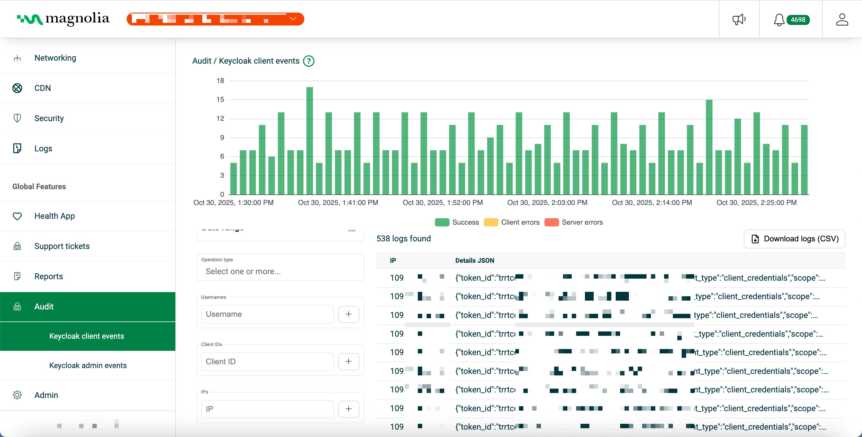 Keycloak client events in the Cockpit