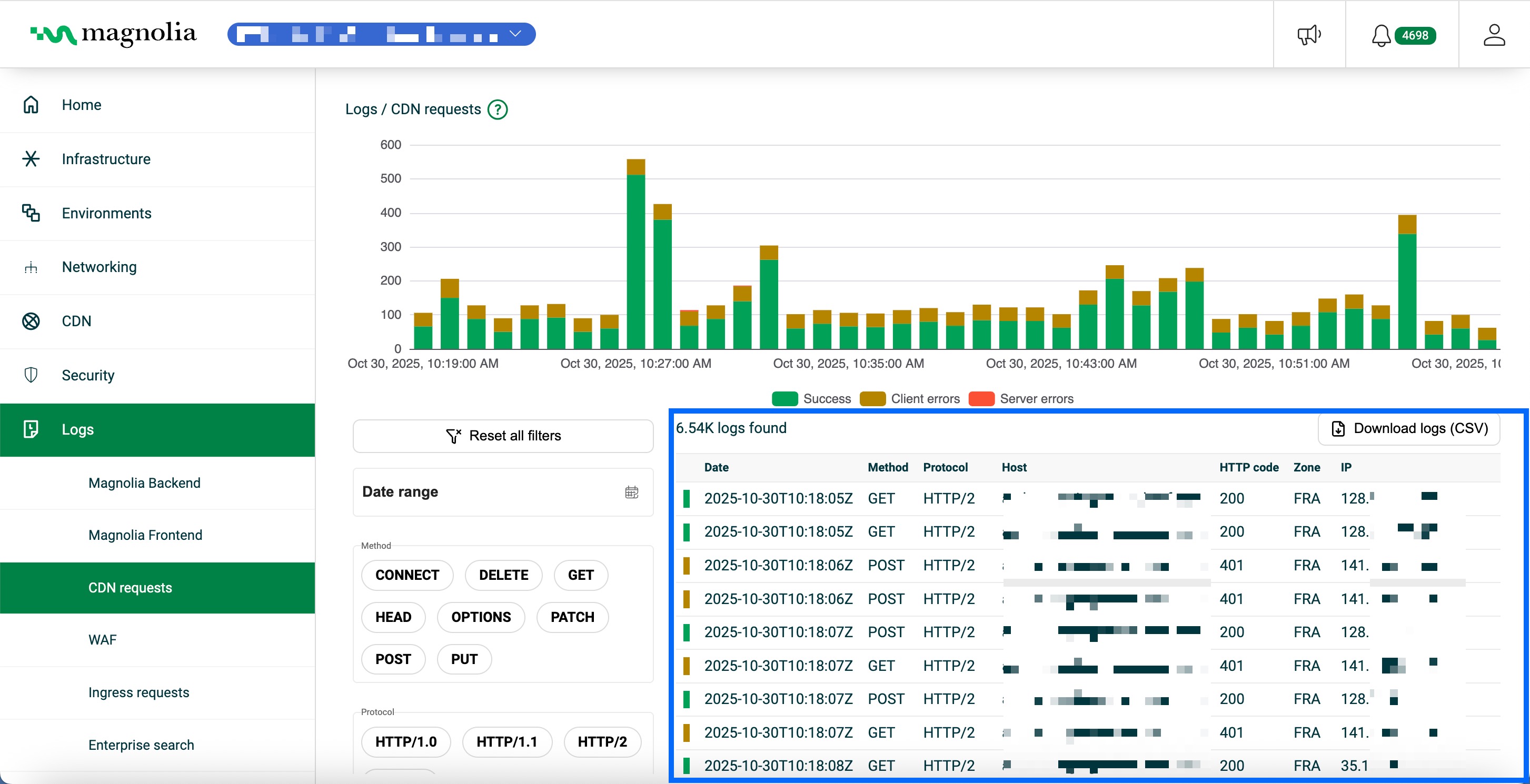 CDN request log details table