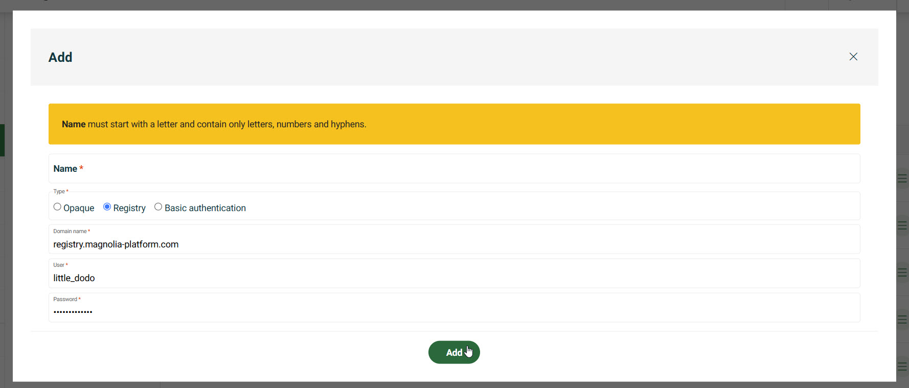 Add a Registry secret