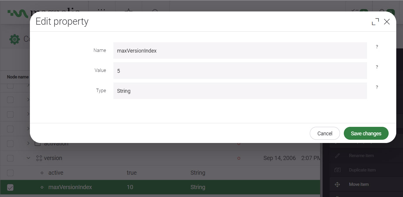maxVersionIndex property in Admincentral