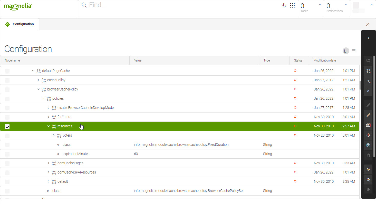 Configure cache resources in Magnolia