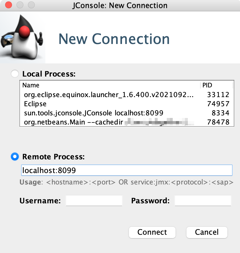 JConsole new connection dialog