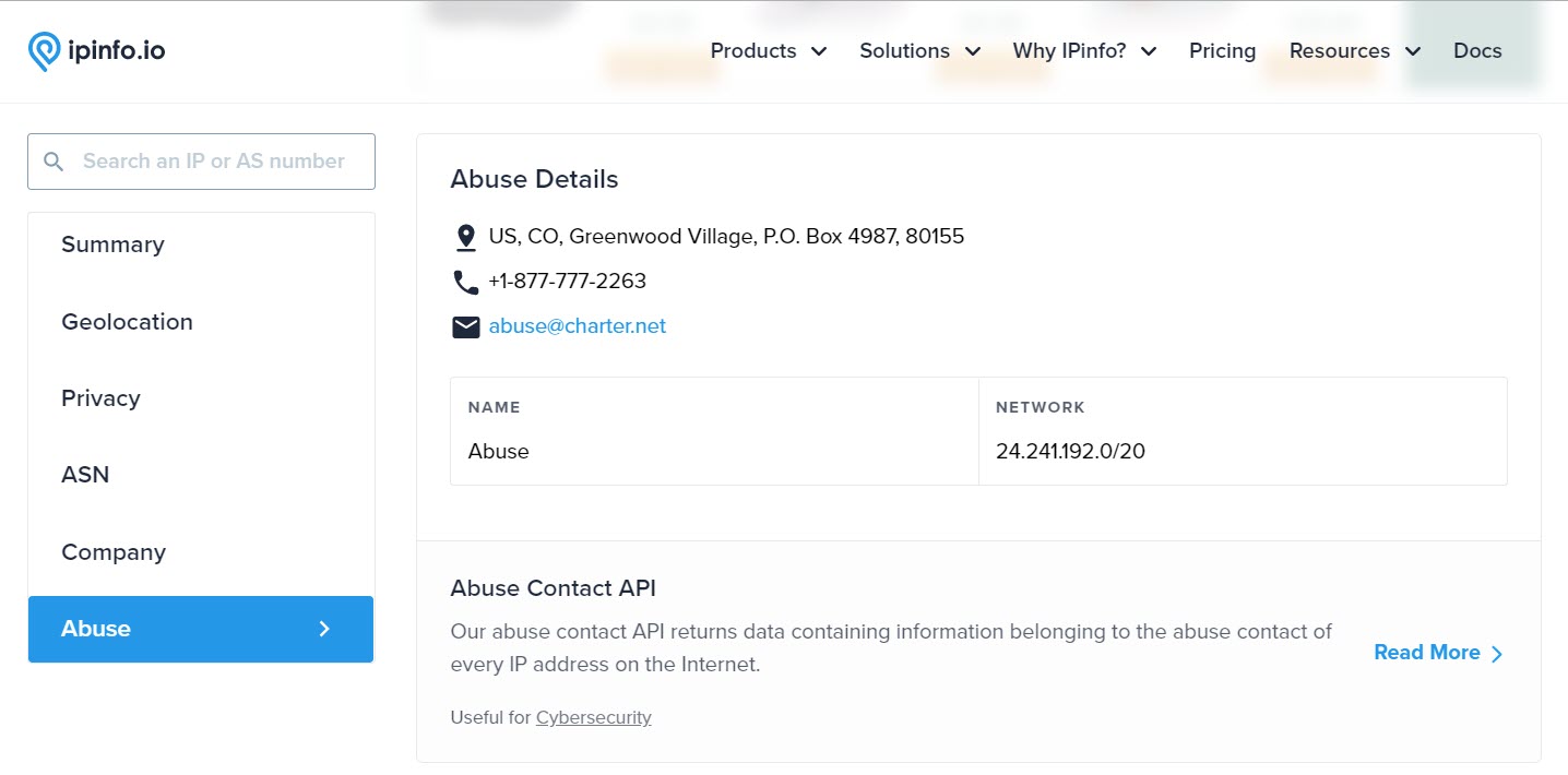 ipinfo.io report abuse