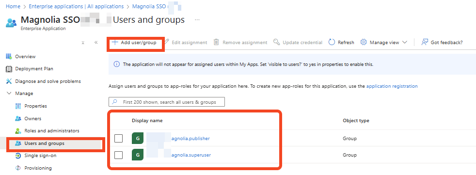 Azure SSO users and groups