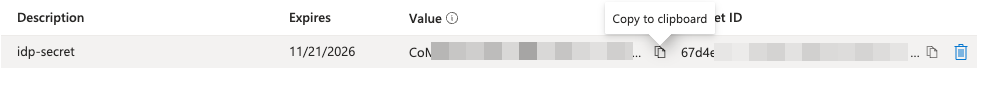 Copy App Registration secret value