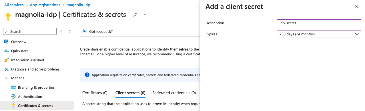 Create App Registration secret