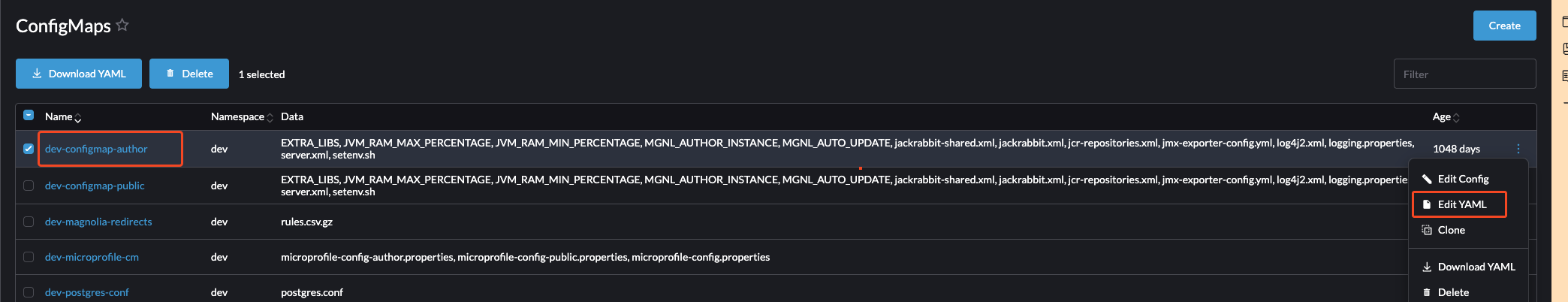 Editing YAML in ConfigMaps