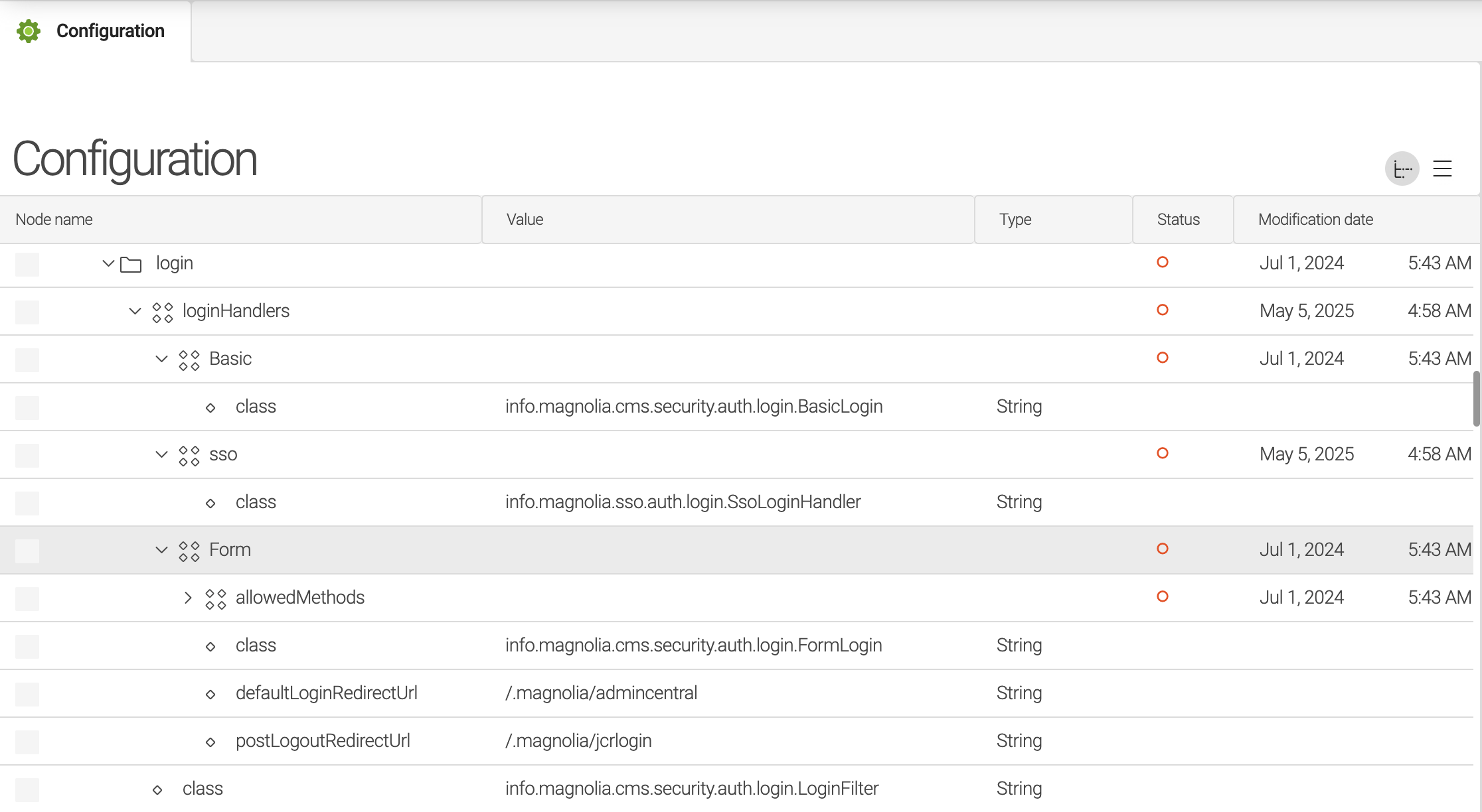 Login handlers configuration