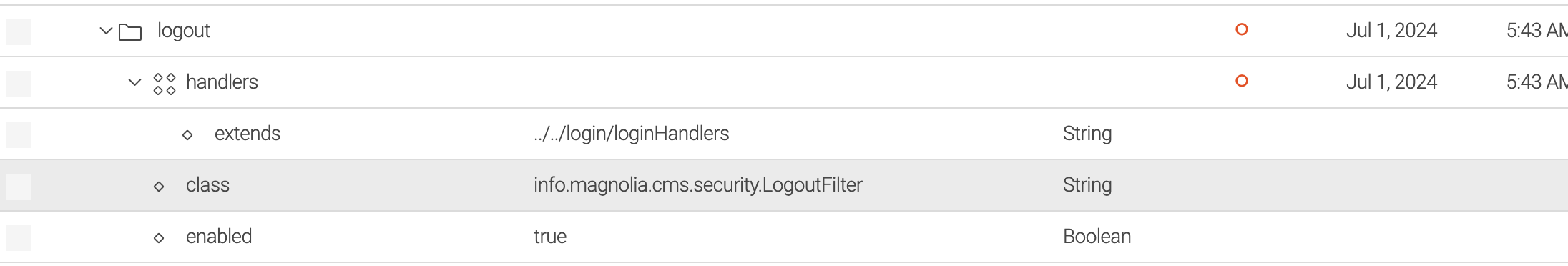 Logout handlers configuration