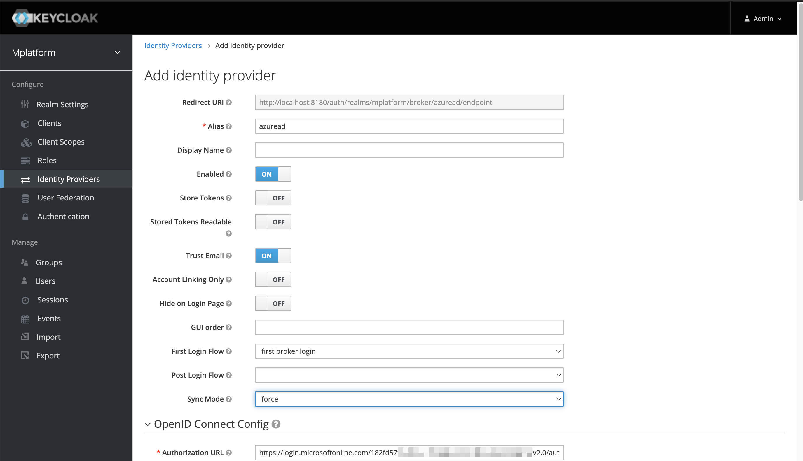 Create Keycloak IdP step 1