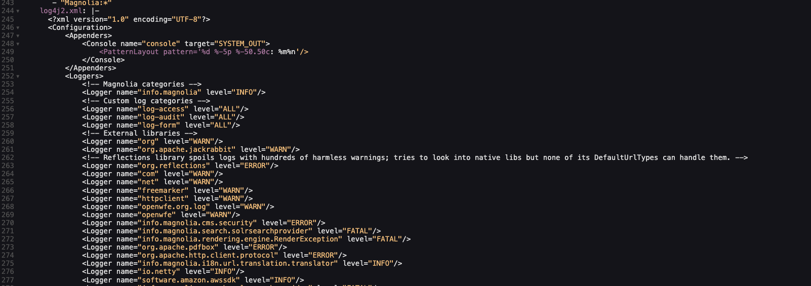Paste loggers in log4j.xml