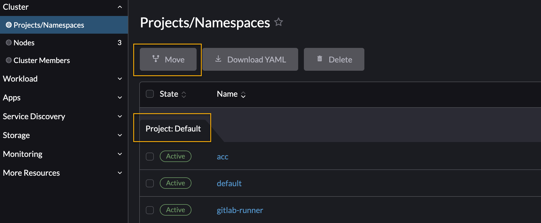 Move namespace to the Default project